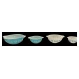 4 VINTAGE PYREX AMISH BUTTERPRINT CINDERELLA MIXING BOWLS: 4 QUART, 2-1/2 QUART, 1-1/2 QUART, 1-1/2 PINT