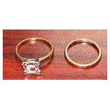 14K GOLD LOT: 1 GOLD BAND, 1 COCKTAIL RING WITH NO STONE, READY FOR JEWELER, BOTH WEIGH APPROX 4.23 GRAMS