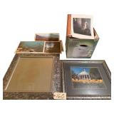 COLLEGE CAMPUS FRAMED PRINT; FRAMED BEVELED MIRROR; SCENES OF TENNESSEE PRINTS: THE HERMITAGE, CADES COVE, LOOKOUT MOUNTAIN, REELFOOT LAKE; OTHER PRINTS; ASSORTMENT OF FRAMES