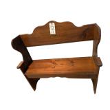 WOODEN HALL BENCH APPROX. 36.5” TALL X 37.25” WIDE X 11” DEEP