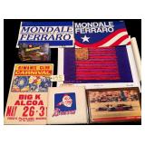 NASCAR PRINT, RICKY RUDD 1:24 SCALE DIE-CAST CAR, BRAVES SEAT CUSHION, ALCOA TN KIWANIS CLUB SIGN, 2 CARDBOARD POLITICAL SIGNS, BILL FRIST FLAG PRINT