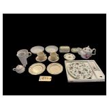 ANDREA BY SADEK DAINTY CAKE PLATE W/ SERVER; 6 PIECES OF PHALTZGRAFF: 2 CUPS, 2 SAUCERS, 2 DESSERT PLATES; JOHANN HAVILAND DESSERT PLATE; 2 MEISELMAN IMPORTS ITALY PIECES; ROSE PATTERN TEAPOT; 2 WHITE