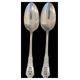 PAIR OF LARGE WALLACE ROSE POINT STERLING SILVER SERVING SPOONS, APPROX. 4.05 TROY OZ., 126 GRAMS