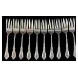 SET OF 10 WALLACE ROSE POINT STERLING SILVER SALAD FORKS, APPROX. 11.2 TROY OZ., 348.3 GRAMS