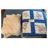 BIRD PATTERN QUILT, VINTAGE KNIT BEDSPREAD