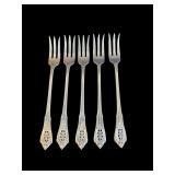 SET OF 5 WALLACE ROSE POINT STERLING SILVER COCKTAIL FORKS, APPROX. 2.88 TROY OZ., 89.5 GRAMS
