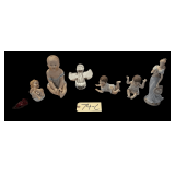 4 VINTAGE PIANO BABY FIGURINES, CLEAR GLASS ANGELIC FIGURE, ROYAL DOULTON FLAMBÉ SMALL GLASS DUCK FIGURINE, AVON 2002 “SOURCE OF FINE” FIGURINE