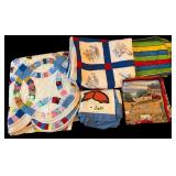 DOUBLE WEDDING RING PATTERN QUILT, BIRD PATTERN QUILT, 2 CHILD’S BLANKETS, QUILT TOP