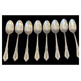 SET OF 8 WALLACE ROSE POINT STERLING SILVER TEASPOONS, APPROX. 6.65 TROY OZ., 207.3 GRAMS