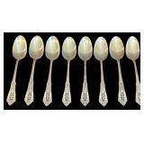 SET OF 8 WALLACE ROSE POINT STERLING SILVER TEASPOONS, APPROX. 6.71 TROY OZ., 208.8 GRAMS