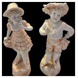 VINTAGE PORCELAIN BISQUE COUPLE FIGURINES IN VICTORIAN ERA CLOTHING - APPROX. 12” TALL