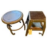 2 METAL SHOP STOOLS ON ROLLERS