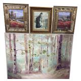 LARGE FOREST SCENE CANVAS PRINT, 2 POPPY SCENE PRINTS, “ON THE BALCONY” PRINT