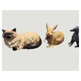 PORCELAIN SIAMESE CAT, PORCELAIN RABBIT, METALLIC DOG