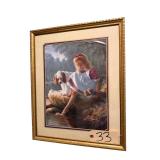 "A DAY TOGETHER" FRAMED ART PRINT BY MARK ARIAN - APPROX. 17.5” X 21.5” OVERALL; 2 FLORAL OIL ON CANVASES