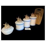 4-PIECE RABBIT THEME CANISTER SET, 3 WOODEN CUTTING BOARDS