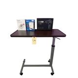 ADJUSTABLE BEDSIDE ROLLING TRAY, 2 BLOOD PRESSURE MONITORS, TOLOCO EM26 PERCUSSION MASSAGE GUN