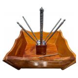 CEDAR NUT BOWL W/ 5 PICKS AND NUTCRACKERS