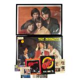 2 LARGE "THE MONKEES" PRINTS W/ SMALL ASSORTMENT OF MEMORABILIA