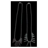 VINTAGE UNBRANDED HEMATITE BEADED NECKLACES FEATURING A DISTINCTIVE FAN-SHAPED GRADUATED BAR FRINGE DESIGN