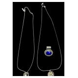 TWO STERLING SILVER 925 NECKLACES, 1 PENDANT MARKED STERLING, BOTH NECKLACES MARKED, ALSO 925 STERLING SILVER PENDANT MARKED 925 MEXICO WITH LG BLUE STONE, TOTAL WEIGHT FOR ALL IS 21.65 GRAMS INCLUDIN