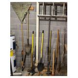 LAWN & GARDEN TOOLS TO INCLUDE PLASTIC LEAF RAKE, FISKARS LOPPERS, SHOVELS, PICK MATTOCKS, HUSKY SPLITTING MAUL, AXE, GARDEN RAKES, PITCH FORK, HAND TROWEL, HEDGE SHEARS, PRUNING SHEARS