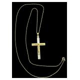 MARKED 14K GOLD CRUCIFIX PENDANT W 14K GOLD NECKLACE, NICE DETAIL, WEIGHS APPROX 3.08 GRAMS WITH NECKLACE.