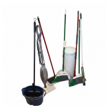 SHARK ELECTRIC STEAM MOP, MOP IN BUCKET, 2 LIBMAN BROOMS, 2 DUST PANS, O-CEDAR MOP, OTHER MOP, TRASH RECEPTACLE