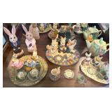 ASSORTMENT OF BISQUE RABBIT FIGURINES, RABBIT MUSIC BOX