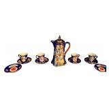 VINTAGE COBALT BLUE AND GOLD-TRIMMED JAPANESE PORCELAIN TEA OR CHOCOLATE SET