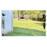 3 DECORATIVE WIND CHIMES W/ BIRD AND DRAGONFLY MOTIFS, HUMMINGBIRD METAL WIND SPINNER, COLORFUL GLASS HUMMINGBIRD FEEDER, SHEPHERD