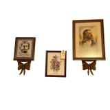 PSALM 105:4 SCRIMSHAW, CABBAGE ROSE NEEDLEPOINT, “INSPIRATION” JESUS PRINT, 2 WOODEN BUTTERFLY WALL HANGINGS