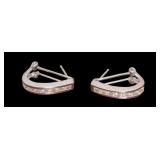 MARKED 14K WHITE GOLD J-HOOP EARRINGS, EACH WITH 7 DIAMOND TYPE STONES, APPROX. 4.13 GRAMS TOTAL INCLUDING STONES.