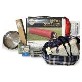 PETSAFE 10-FT OPEN TUNNEL BACKYARD AGILITY PLAYSET, CLAWGUARD HEAVY DUTY DOOR SHIELD, PLAID PET BED W/ STRAPS, STAINLESS STEEL PET BOWL, AND OTHER ASSORTED PET CARE ITEMS