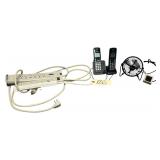 3 POWER STRIPS, 2 PANASONIC CORDLESS TELEPHONES, SMALL HOLMES ELECTRIC DESK FAN, THERMOPRO DESK THERMOMETER, GARMIN DRIVESMART 66 PORTABLE GPS NAVIGATOR