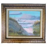 Framed Seascape Painting With Sand Dunes