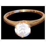 MARKED 14K GOLD RING WITH CLEAR SOLITAIRE DIAMOND TYPE STONE, SIZE 5 1/2, 2.06 GRAMS TOTAL