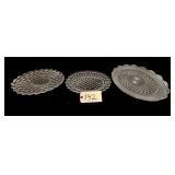 2 AMERICAN FOSTORIA CLEAR GLASS PLATTERS, OTHER CLEAR PATTERN GLASS PLATTER