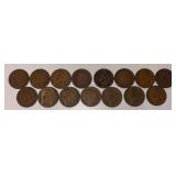15 U.S. INDIAN HEAD PENNIES, ALL APPEAR TO BE 1905.