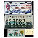Three License Plates Including Tennessee, Florida, Confederate