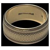 14K Yellow Gold Patterned Wedding Band Ring, 5.9g