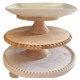 Wood Display Stand Trio and Woven Basket