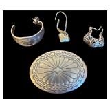 STERLING SILVER LOT; 3 ODD EARRINGS, 1 PENDANT, TOTAL WEIGHT APPROX. 15.72 GRAMS.