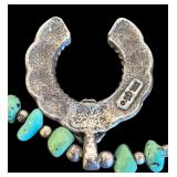 STERLING SILVER NATIVE AMERICAN STYLE TURQUOISE NECKLACE, BOTH CLASP AND PENDANT MARKED STERLING, PENDANT MARKED CJ