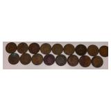 17 U.S. INDIAN HEAD PENNIES, 8-1892, 9- 1891 DATES.
