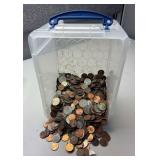 PLASTIC CONTAINER OF U.S. CURRENCY COINS, NO TIME TO COUNT.