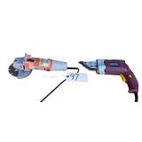 CHICAGO ELECTRIC 4-1/2” ANGLE GRINDER, CHICAGO ELECTRIC MODEL 62213 SWIVEL HEAD SHEAR - BOTH WORKING
