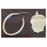 14K HOOP EARRING, MARKED 14K JCR,  HEAD PENDANT MARKED 585 (14K) ON THE LINK, WEIGHT IS APPROX 2.03 GRAMS TOTAL.