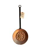 VINTAGE COPPER PAN W/ FLORAL MOTIF - LONG IRON HANDLE