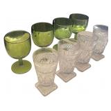 4 Green Goblets and 4 Clear Glass Tumblers